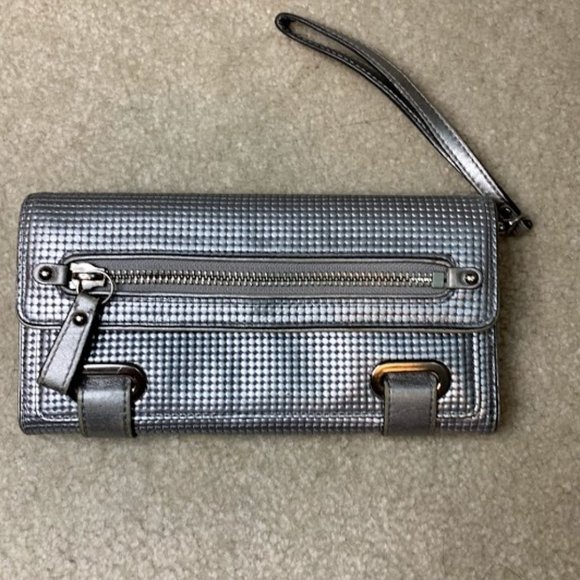 Coach Handbags - Coach Leather Metallic Silver Wallet Wristlet
